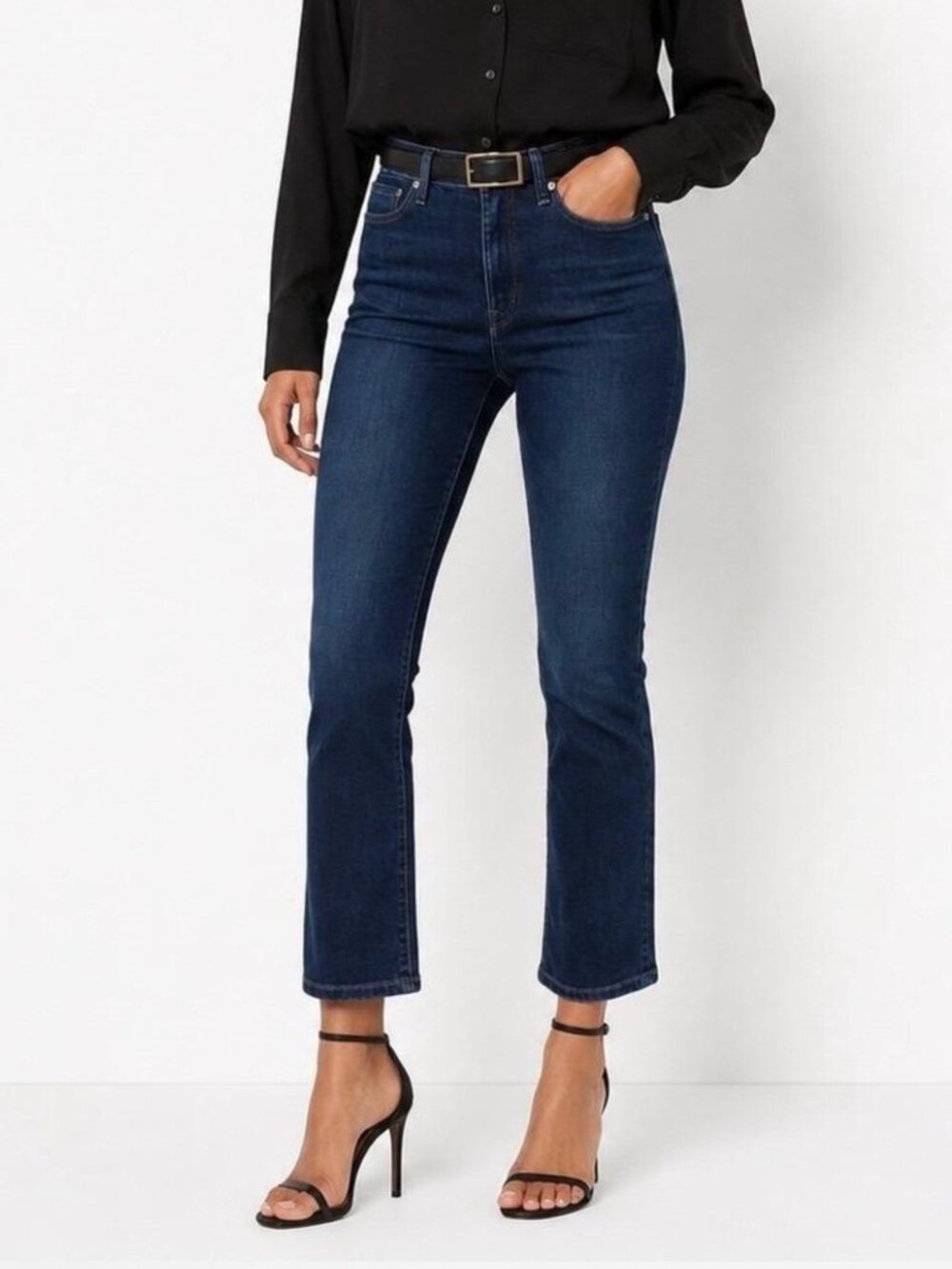 AYR The Pop Dark Wash High Rise Cropped Straight Leg Jeans Womens 21 Short